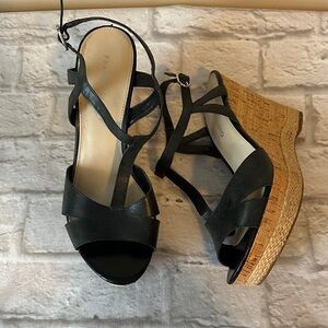 Franco Sarto Black and Tan Wedge Sandals Size 10M